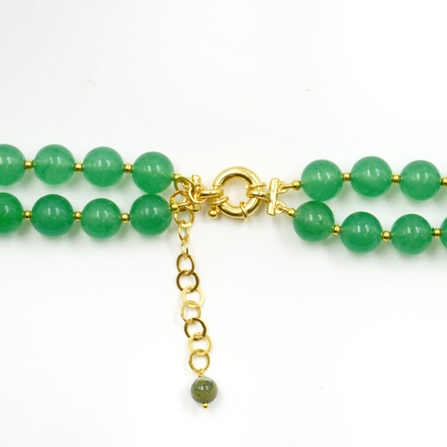Collana Multifilo con giada verde tinta, crisoprasio, ematite, chiusura in argento 925 – Dorato - immagine 3