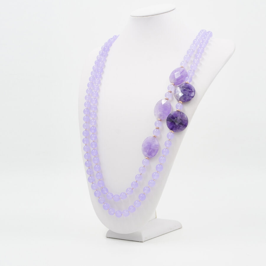 Collana Multifilo con giada lilla tinta, ametista, ematite, chiusura in argento 925 – Rosato - immagine 2