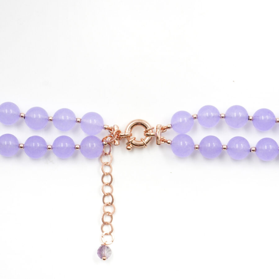 Collana Multifilo con giada lilla tinta, ametista, ematite, chiusura in argento 925 – Rosato - immagine 3