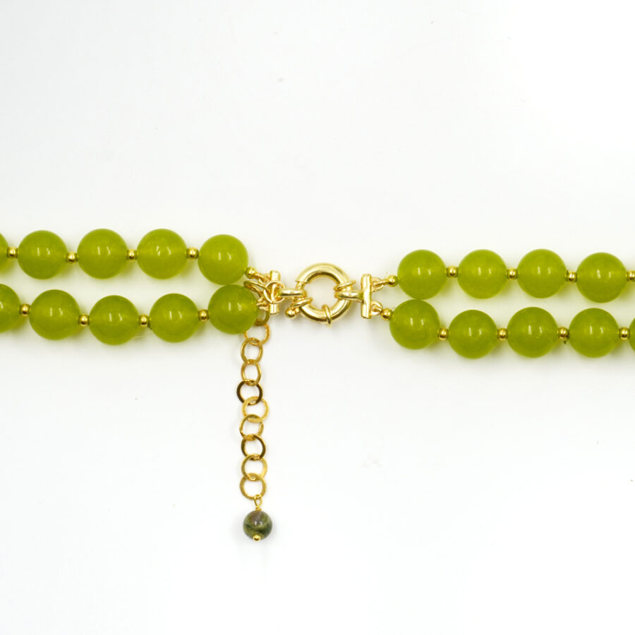 Collana Multifilo con giada verde tinta, ambra colombiana verde, ematite, chiusura in argento 925 – Dorato - immagine 3