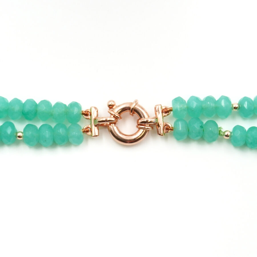 Collana Multifilo con quarzo spugna verde, corallo, ematite, chiusura in argento 925 – Rosato - immagine 3