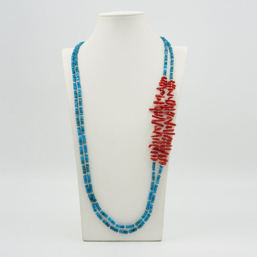 Collana Multifilo con apatite, corallo, ematite, chiusura in argento 925 – Rosato - immagine 2