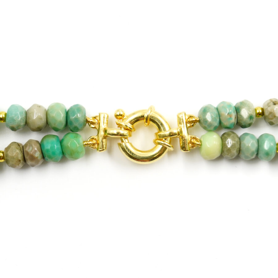 Collana Multifilo con agata green grass, corallo, ematite, chiusura in argento 925 – Dorato - immagine 3