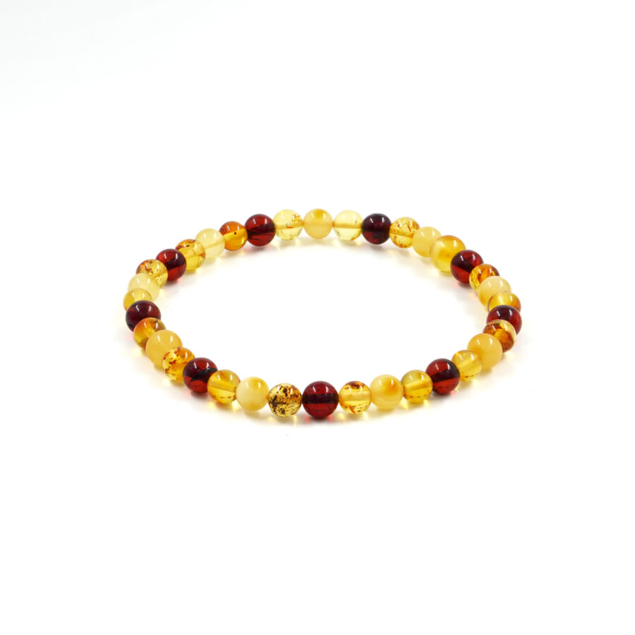 Bracciale Elastico con sfere di ambra baltica multicolore misura 5mm