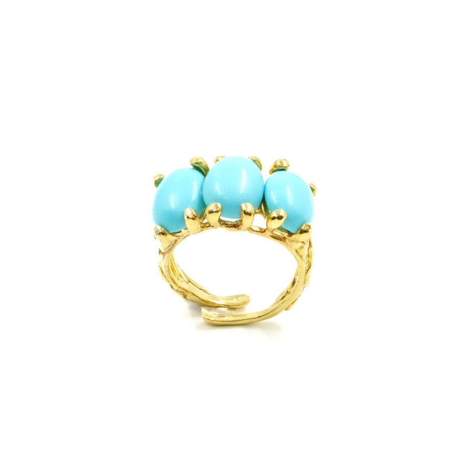Anello Trilogy in argento 925 con pasta di turchese – Dorato - immagine 2