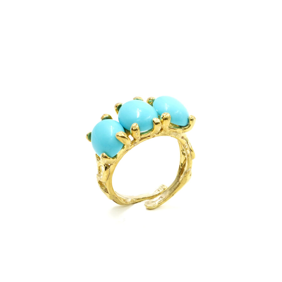 Anello Trilogy in argento 925 con pasta di turchese – Dorato