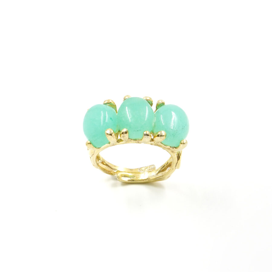 Anello Trilogy in argento 925 con quarzo spugna verde – Dorato - immagine 2