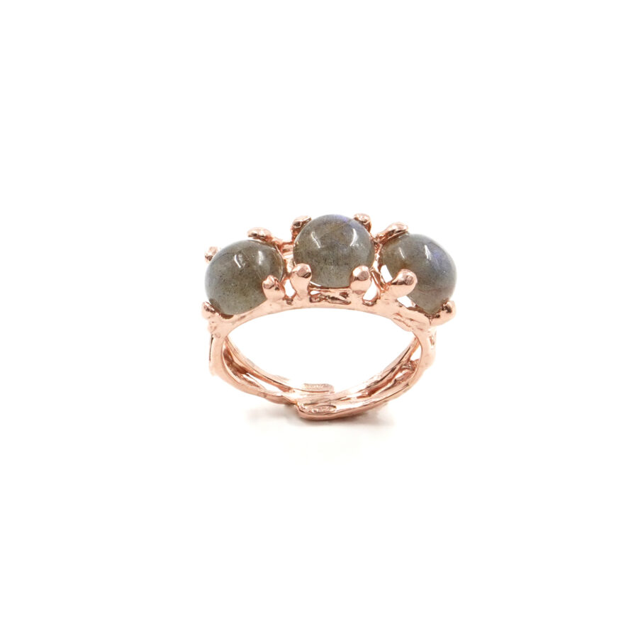 Anello Trilogy in argento 925 con labradorite – Rosato - immagine 2