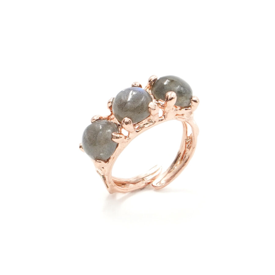 Anello Trilogy in argento 925 con labradorite – Rosato