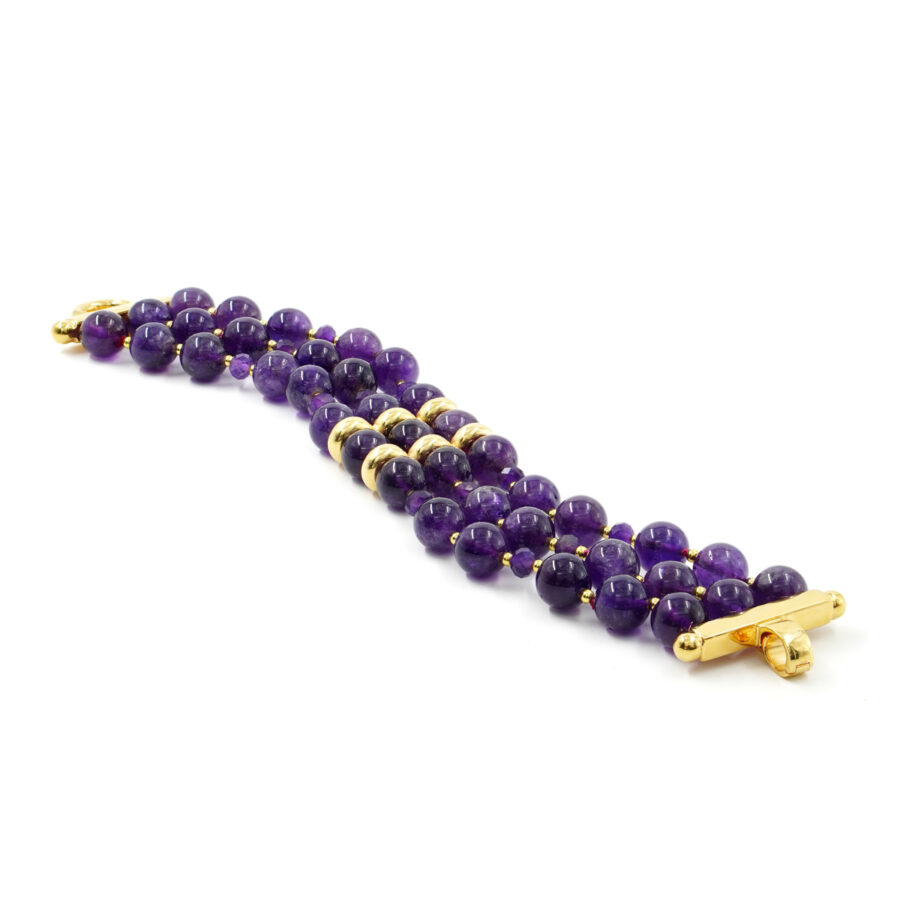 Bracciale Multifilo con ametista, chiusura in argento 925 – Dorato