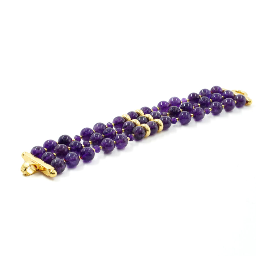 Bracciale Multifilo con ametista, chiusura in argento 925 – Dorato - immagine 2