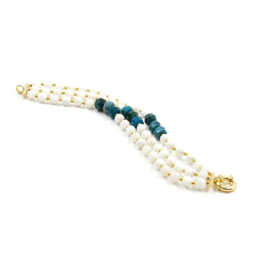 Bracciale Multifilo con pietra di Luna bianca, apatite, chiusura in argento 925 – Dorato