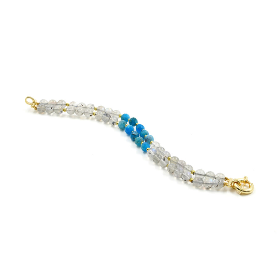 Bracciale Multifilo con labradorite, apatite, chiusura in argento 925 – Dorato