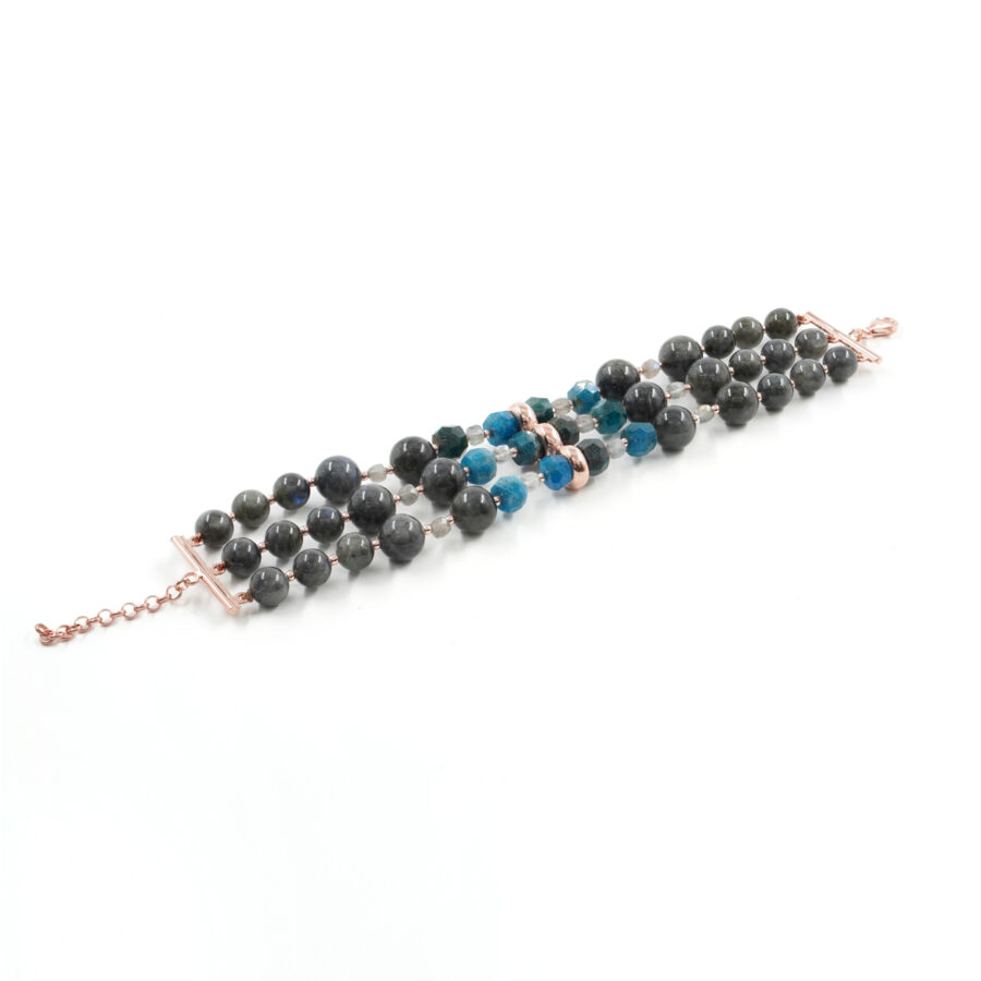 Bracciale Multifilo con apatite, labradorite, ematite, chiusura in argento 925 - Rosato
