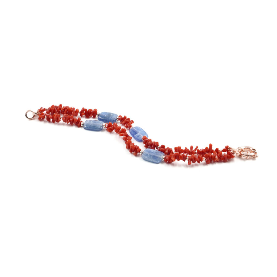 Bracciale Multifilo con corallo, cianite, ematite, chiusura in argento 925 – Rosato