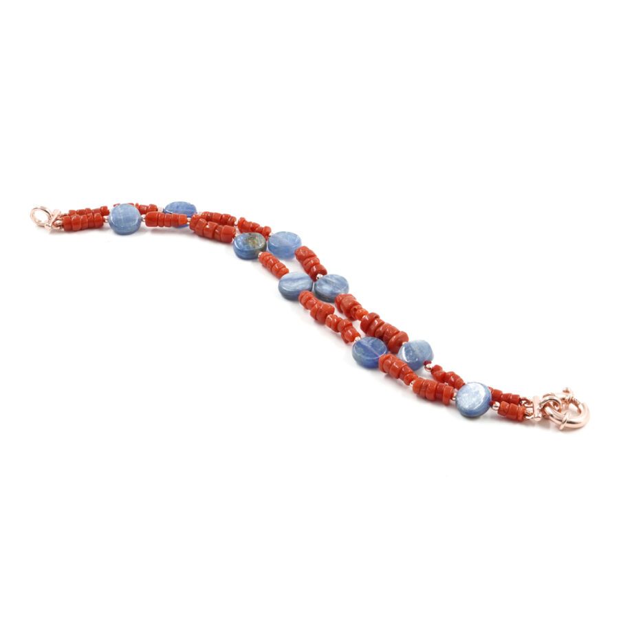 Bracciale Multifilo con corallo, cianite, ematite, chiusura in argento 925 – Rosato