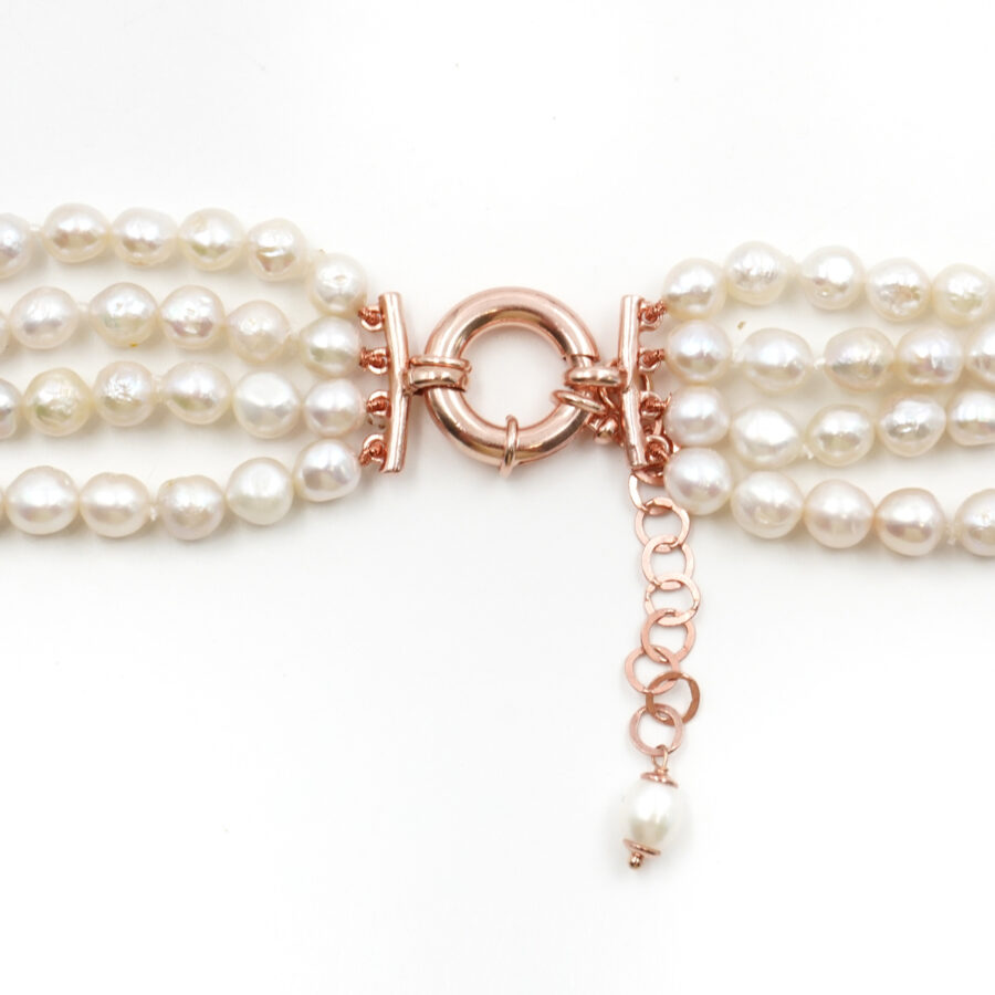 Collana Multifilo con perla, rami di corallo, chiusura in argento 925 – Rosato - immagine 3