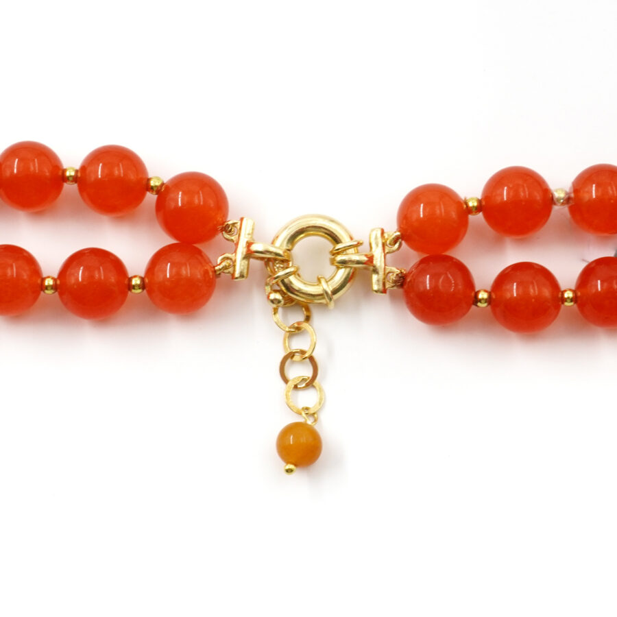 Collana Multifilo con giada arancio tinta, ambra, ematite, chiusura in argento 925 - Dorato - immagine 3