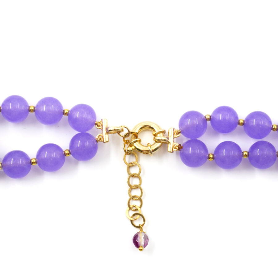 Collana Multifilo con giada viola tinta, ambra, ematite, chiusura in argento 925 - Dorato - immagine 3