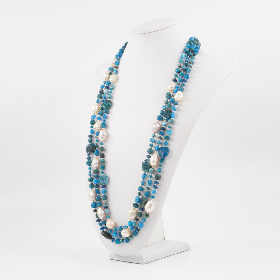 Collana Multifilo con apatite, ematite, perla, chiusura in argento 925 – Rosato - immagine 2