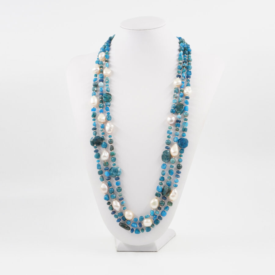 Collana Multifilo con apatite, ematite, perla, chiusura in argento 925 – Rosato - immagine 3