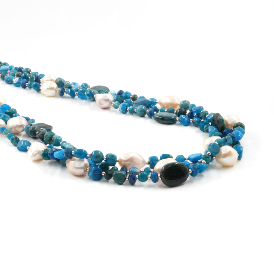 Collana Multifilo con apatite, ematite, perla, chiusura in argento 925 – Rosato