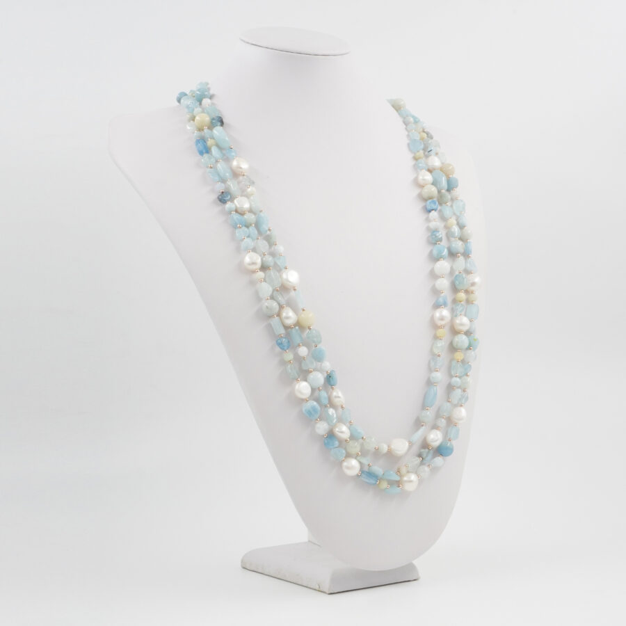 Collana Multifilo con acquamarina, ematite, perla, chiusura in argento 925 – Rosato - immagine 2