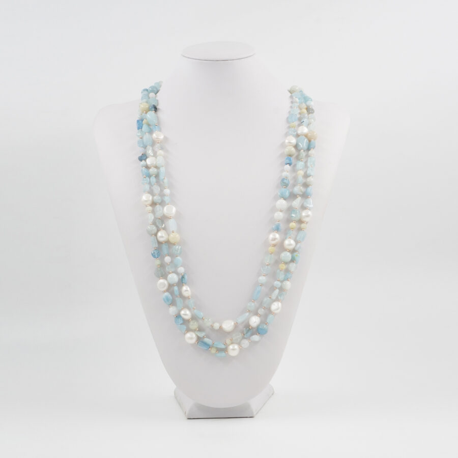 Collana Multifilo con acquamarina, ematite, perla, chiusura in argento 925 – Rosato - immagine 3