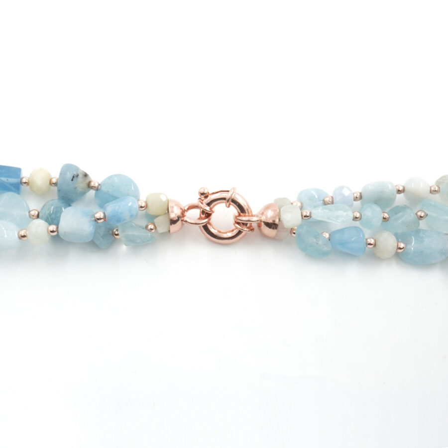Collana Multifilo con acquamarina, ematite, perla, chiusura in argento 925 – Rosato - immagine 4