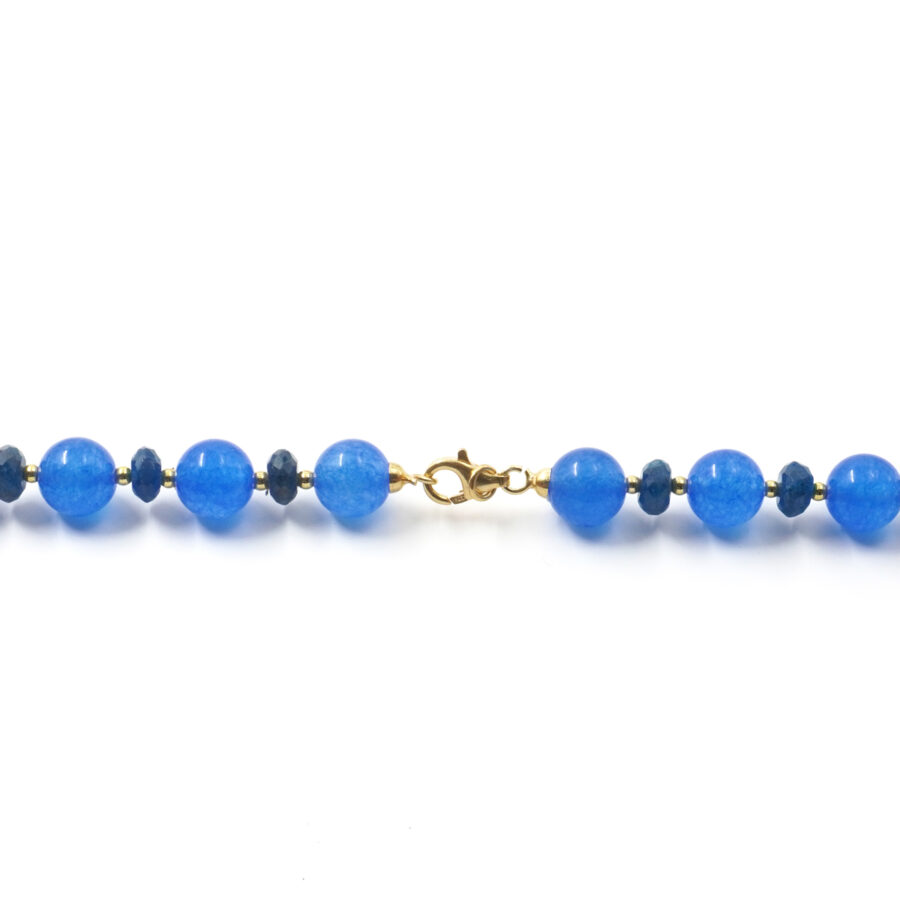 Collana con giada tinta blu, apatite, ematite, perla, chiusura in argento 925 - Dorato - immagine 4