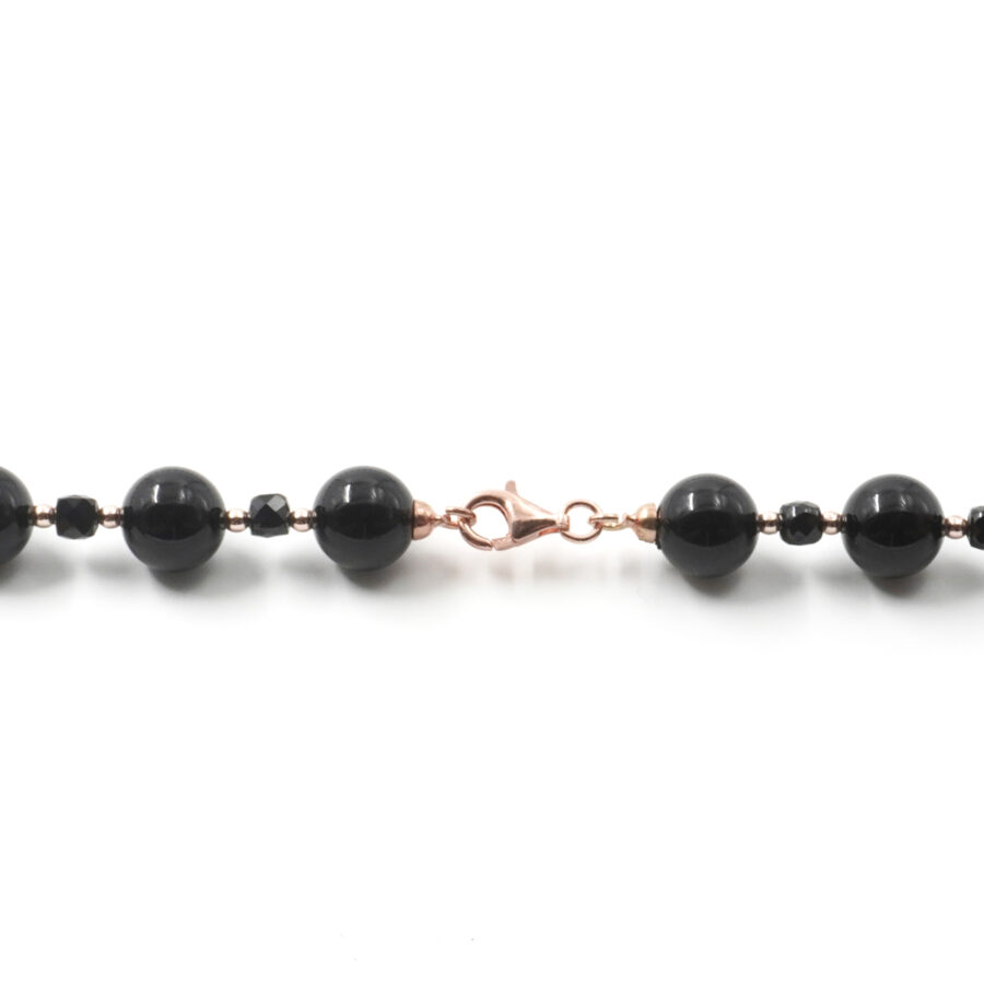 Collana con agata nera, spinello nero, ematite, perla, chiusura in argento 925 - Rosato - immagine 4