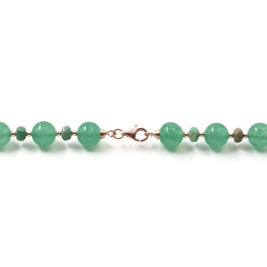 Collana con giada tinta verde, agata green grass, ematite, corallo, chiusura in argento 925 - Rosato - immagine 4