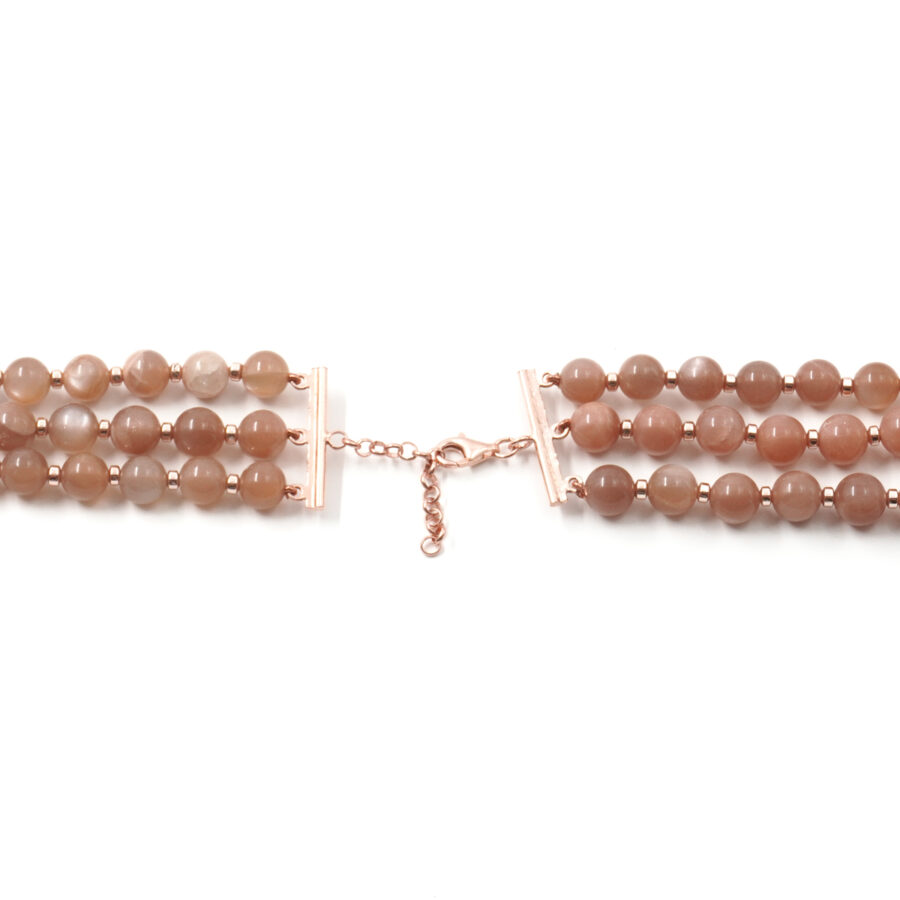 Collana Multifilo con quarzo fumè, pietra del sole, ematite, agata multicolore, chiusura in argento 925 - Rosato - immagine 4