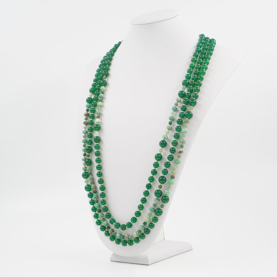 Collana Multifilo con agata green grass, agata verde, ematite, quarzo verde, chiusura in argento 925 - Dorato - immagine 2