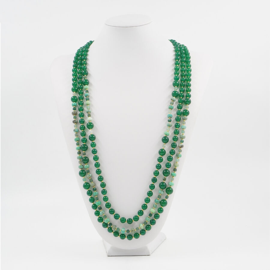 Collana Multifilo con agata green grass, agata verde, ematite, quarzo verde, chiusura in argento 925 - Dorato - immagine 3