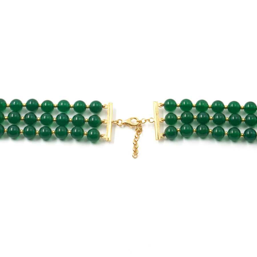 Collana Multifilo con agata green grass, agata verde, ematite, quarzo verde, chiusura in argento 925 - Dorato - immagine 4