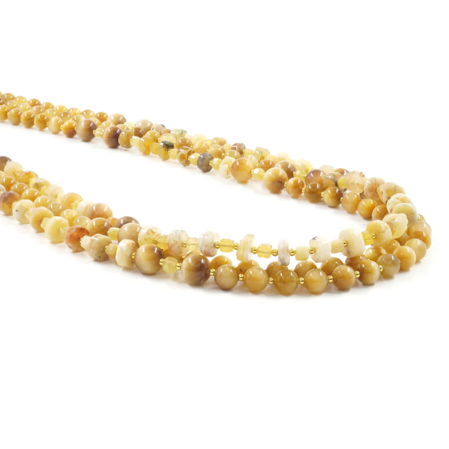 Collana Multifilo con opale giallo, occhio di tigre dorato, ematite, chiusura in argento 925 - Dorato