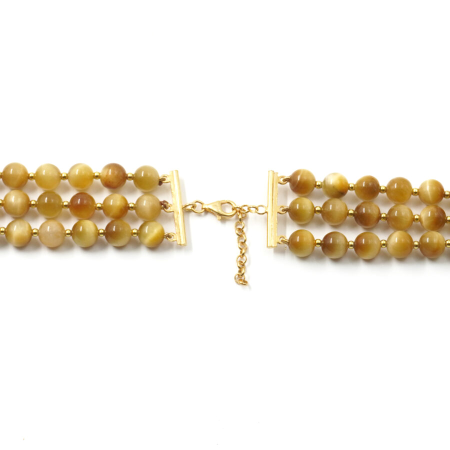 Collana Multifilo con opale giallo, occhio di tigre dorato, ematite, chiusura in argento 925 - Dorato - immagine 4