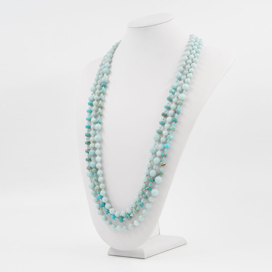 Collana Multifilo con diaspro imperiale, amazzonite, ematite, chiusura in argento 925 - Rosato - immagine 2