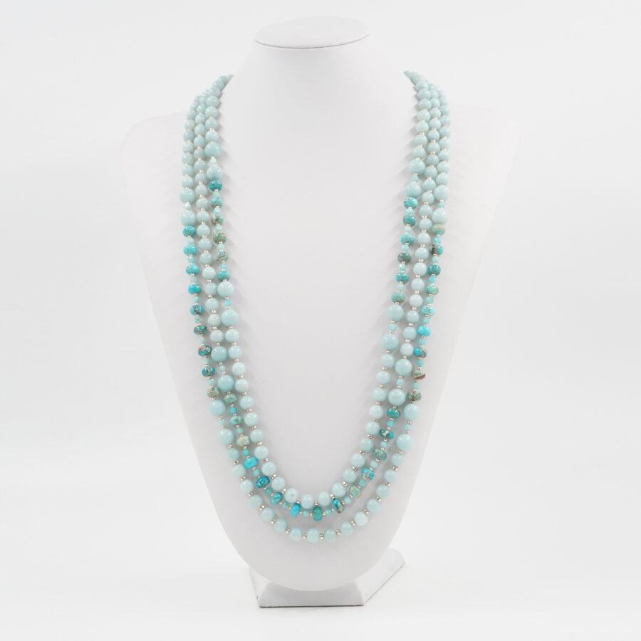 Collana Multifilo con diaspro imperiale, amazzonite, ematite, chiusura in argento 925 - Rosato - immagine 3