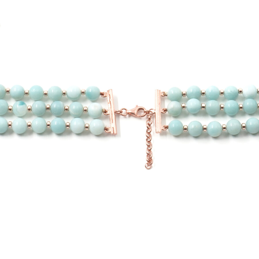 Collana Multifilo con diaspro imperiale, amazzonite, ematite, chiusura in argento 925 - Rosato - immagine 4