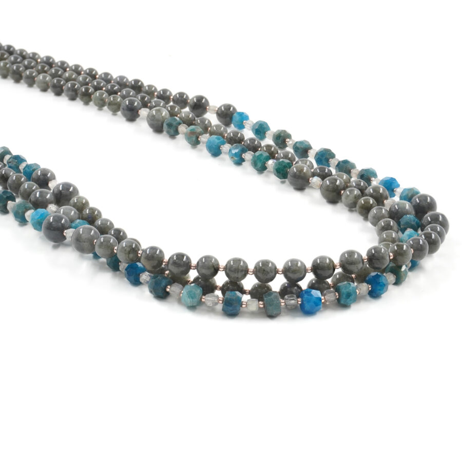 Collana Multifilo con apatite, labradorite, ematite, chiusura in argento 925 - Rosato