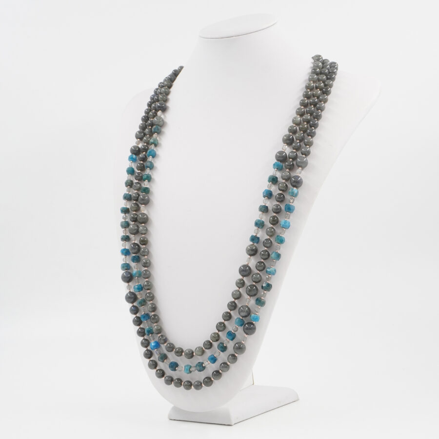 Collana Multifilo con apatite, labradorite, ematite, chiusura in argento 925 - Rosato - immagine 2