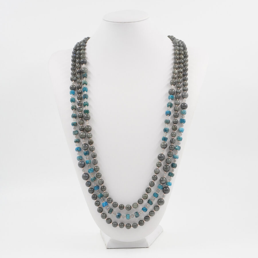 Collana Multifilo con apatite, labradorite, ematite, chiusura in argento 925 - Rosato - immagine 3