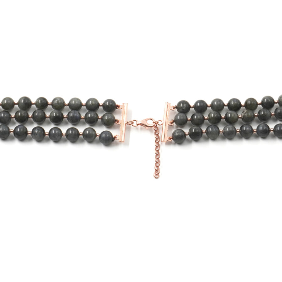 Collana Multifilo con apatite, labradorite, ematite, chiusura in argento 925 - Rosato - immagine 4