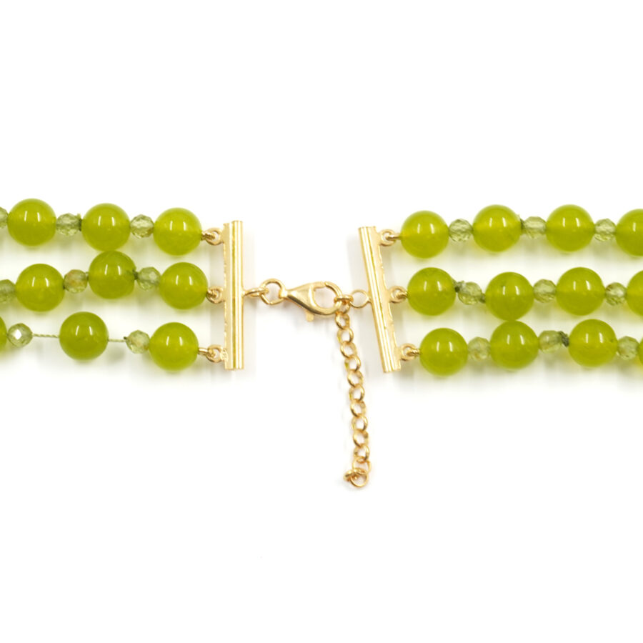Collana Multifilo con giada tinta verde, ambra gialla, peridoto, ematite, chiusura in argento 925 – Dorato - immagine 3