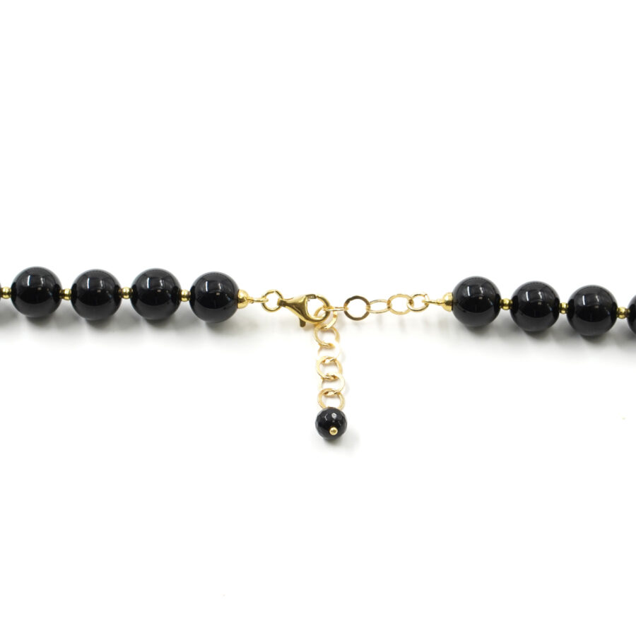 Collana con agata nera, corallo, ematite, chiusura in argento 925 – Dorato - immagine 4