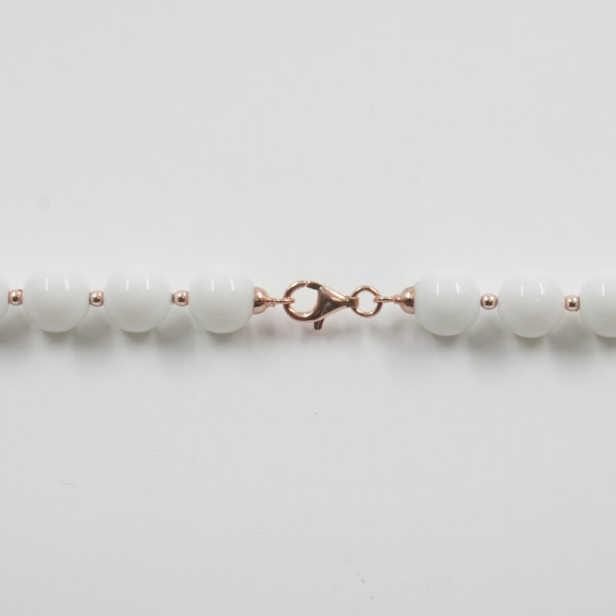 Collana con agata bianca, corallo, cianite, ematite, chiusura in argento 925 – Dorato - immagine 4