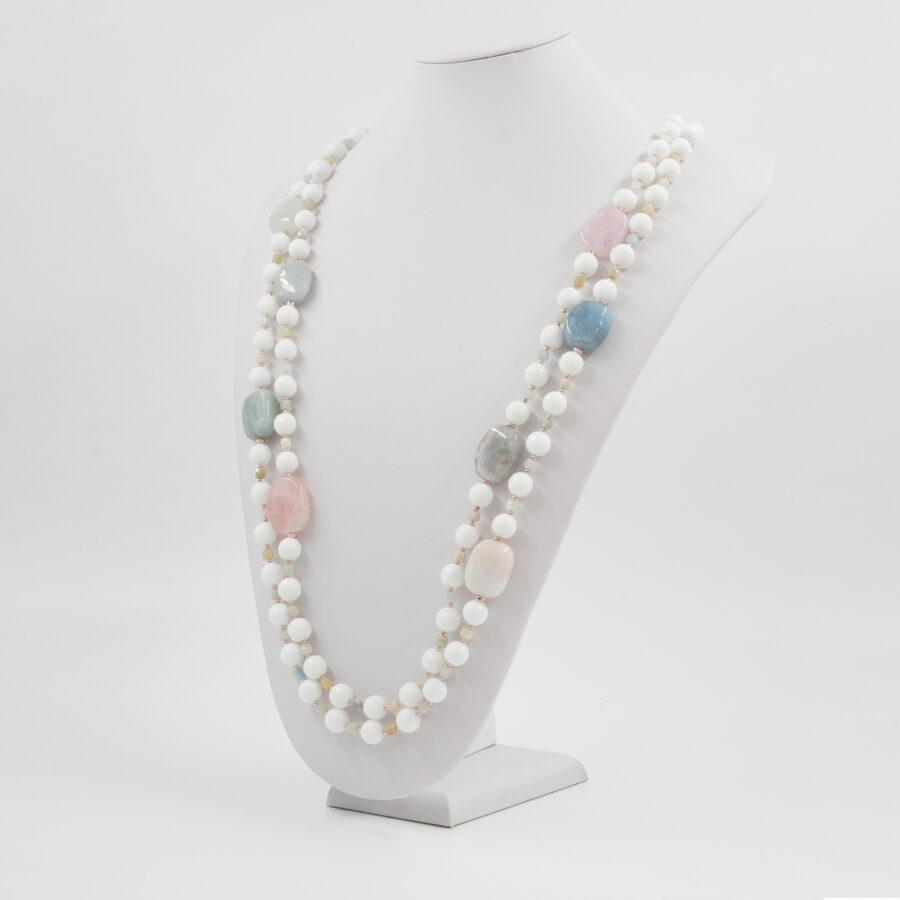 Collana con agata bianca, acquamarina, morganite, ematite, chiusura in argento 925 – Rosato - immagine 2