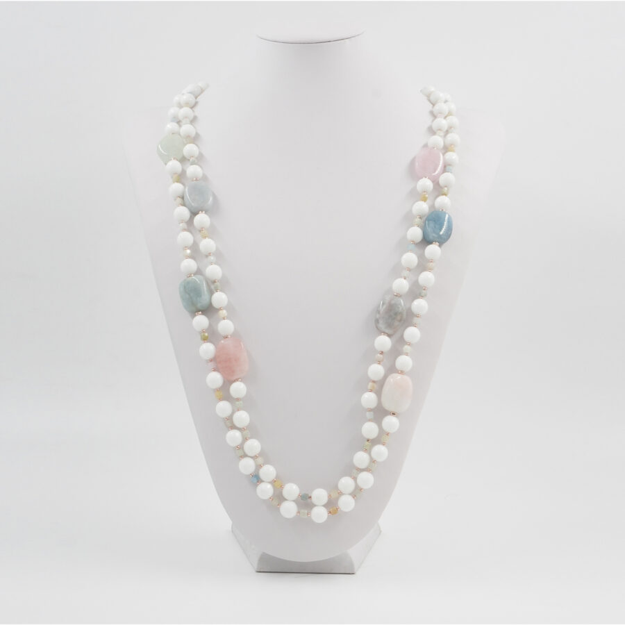 Collana con agata bianca, acquamarina, morganite, ematite, chiusura in argento 925 – Rosato - immagine 3